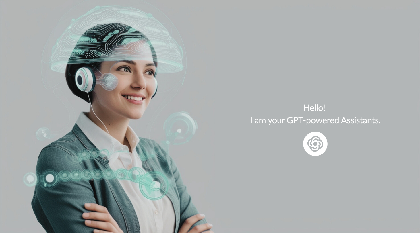 female assistant with a strange neuro helmet on her head
